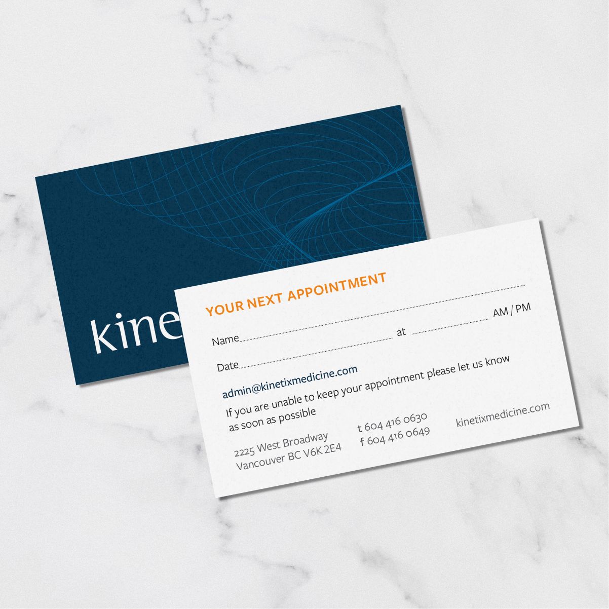 Kinetix: Integrated Orthopaedic Medicine Appointment Reminder Cards