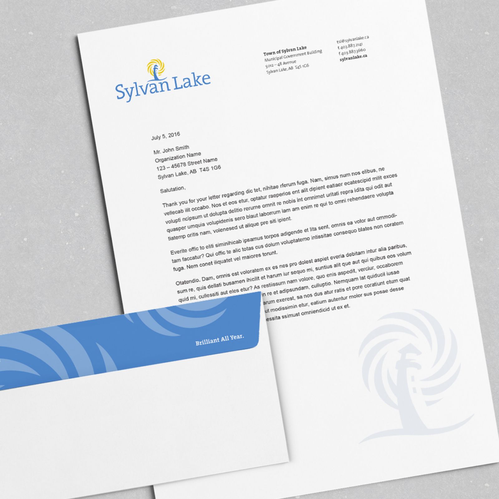 Town of Sylvan Lake Logo letterhead and envelope